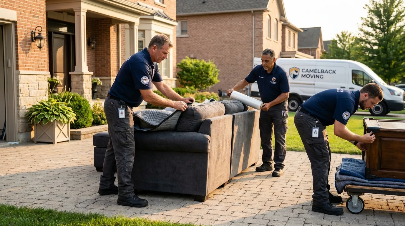Large estate moving crew wrapping furniture in Lawrenceville, IL